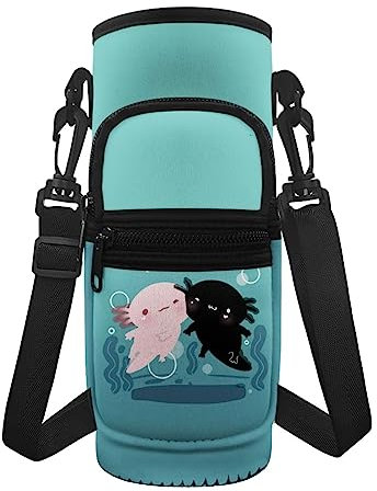 Nopersonality Axolotl Water Bottle Bag with Adjustable Shoulder Straps Crossbody Water Bottle Holder with Front Pocket for Men/Women Commuting Gym Sport