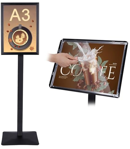 RayLove Support de panneau sur pied robuste A3 - Support de panneau - Support vertical et horizontal pour affiche - Base carrée en acier, panneau publicitaire et extérieur
