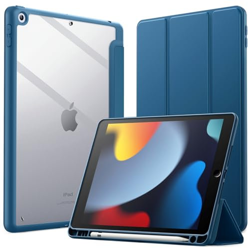 JETech Custodia per iPad 10,2 Pollici (9a/8a/7a Generazione, 2021/2020/2019) con Portapenne, il Involucro Posteriore Chiaro Trasparente Supporto Cover Sottile per Tablet Antiurto (Verde Acqua)
