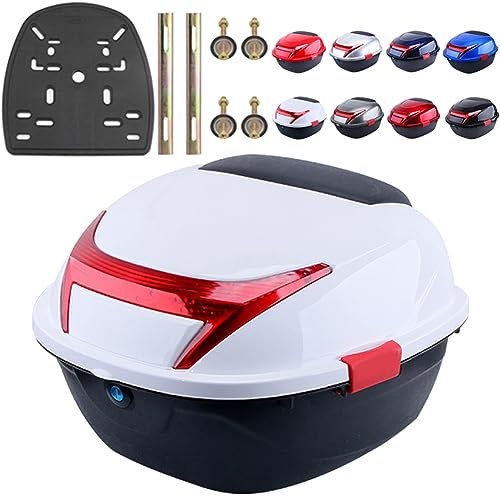 NUACOS Topcase für Roller Heckbox Universelle Motorrad Top Case Hinterhelm Aufbewahrungskoffer 28L AbschließBar Motorradkoffer mit RüCkenlehne und Platte für Moped Mofa,Weiß,41.5 * 37 * 27.5cm