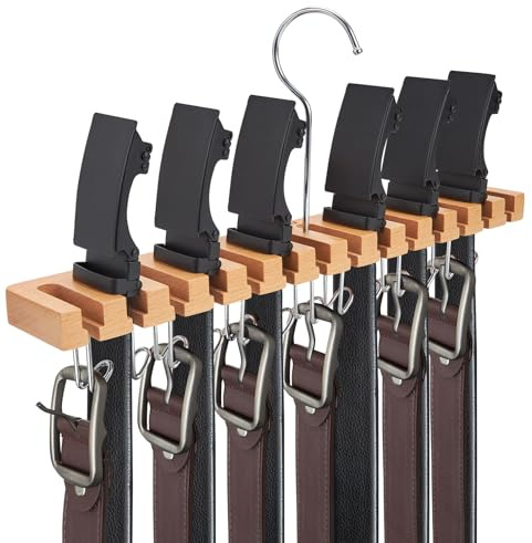 Ohuhu 2 in 1 Belt Hanger for Closet, 14 Slots 13 Hooks Wooden Organizer