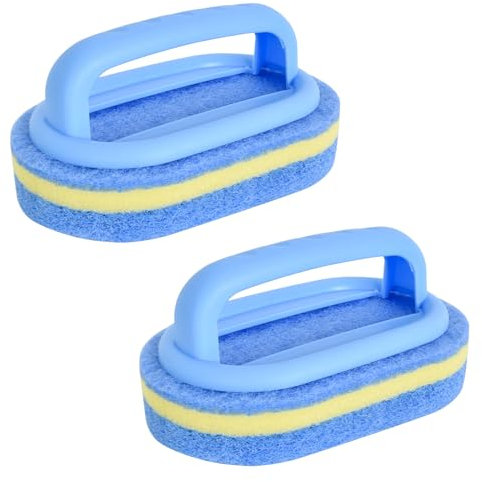 2 Cleaning Sponge Brush 16.9 x 5.7 x 7.5 cm,Scourer Sponge with Handle,Bathroom Cleaning Sponge with Handle,Bathroom/Kitchen Cleaning Sponge