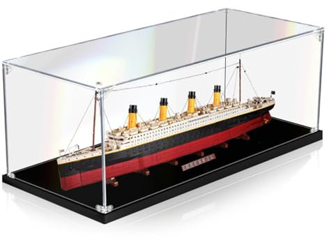 Acryl Vitrine Box Für 10294 Titanic Konstruktionsspielzeug,Groß Acryl Vitrine,Durchsichtige Display Box Mit Schwarzem Sockel Staubdichte Aufbewahrungsvitrine 140X20x50cm B-2MM