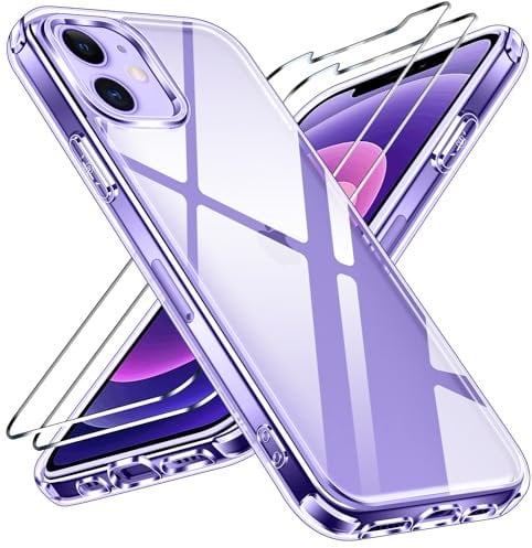 ivoler Nie Vergilbung Klar Hülle für iPhone 12 / iPhone 12 Pro 6.1 Zoll, 1 Handyhülle mit 2 Stück Panzer Schutz Glas, [Militärischer Schutz] Stoßfest Transparent Schutzhülle Dünn Durchsichtige Case