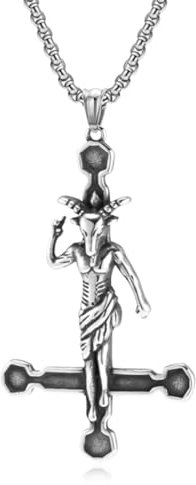 JewelryWe Umgekehrt Kreuz Halskette Herren: Satanische Ziege Petruskreuz Umgedreht Kreuz Anhänger Baphomet Kette Gothic Wicca Amulett Satans Schmuck für Männer