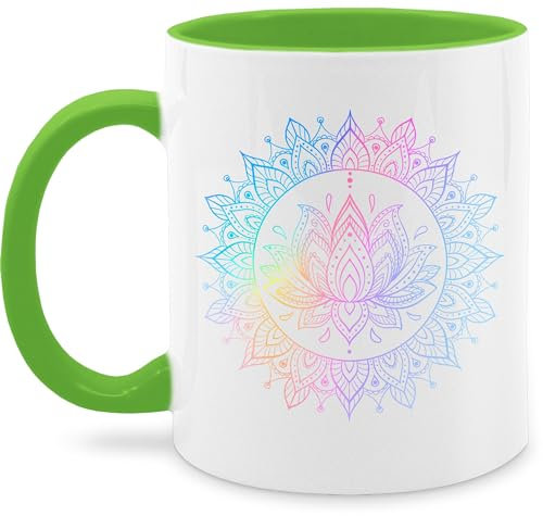 Tasse Tassen 325ml - Yoga - Mandala Lotusblume I Spirituelle Meditation I Pilates Lotus Entspannung - 325 ml - Hellgrün - kaffeetasse spirituell yoga-tasse joga wellness teetasse yoga+tasse