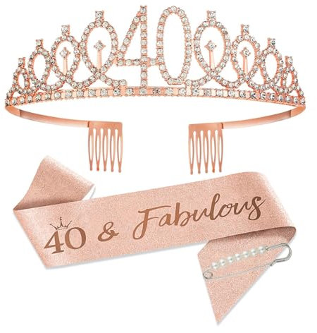 SCBOY 40 cumpleaños mujer 40 años cumpleaños Decoration Rose Gold corona cumpleaños Banda cumpleaños and Tiara Regalos para la decoración de la fiesta de cumpleaños