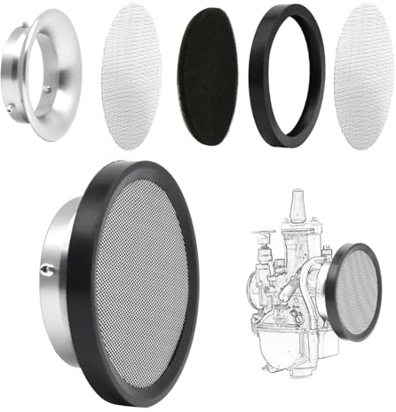 Filtro aria per carburatore in lega di alluminio con filtro in spugna e maglia in acciaio per PWK32-34 mm (argento, 55 mm)