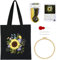 Stickset für Leinen-Tragetaschen, Stickset Tragetasche mit Blumenmuster für Anfänger, Canvas Tote Bag Sticken Set Erwachsene mit Anleitung Farbfäden Stickrahmen und Werkzeug für DIY Kunst, Handwerk