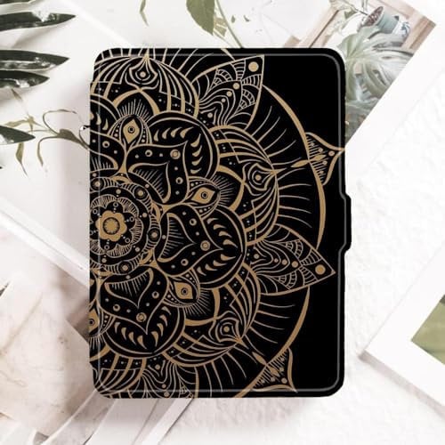 Hülle für 6 Kindle Paperwhite 2012-2017 (5./6./7. Generation, Modell: EY21/DP75SDI), personalisierte Schutzhülle aus PU-Leder mit Retro-Mandala-Muster