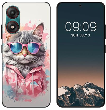 WUACYEAMING per ZTE Blade A34 Cover,antiurto in silicone TPU morbido antiscivolo custodia protettiva con motivo dipinto nero Carino Moda Protezione Case-gatto