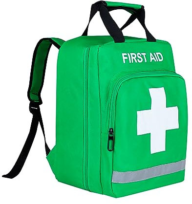 Jipemtra Red Emergency Backpack First Aid Bag Empty Medical Rucksack Treatment Trauma Bag with Reflective Strip for Cycling Riding Hiking Camping Daycare Vacation Outdoors (Green bb)
