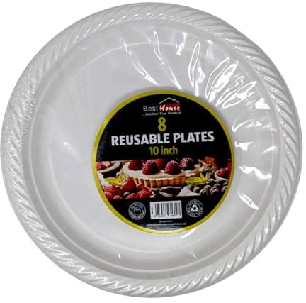 Best House 10 inch White Plastic Plates Reusable Heavy Duty Lunch & Dinner Plate for Parties Weddings & Events (Pack of 24)