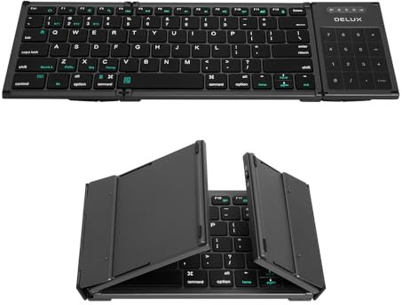 DeLUX Foldable 78-Key Wireless Bluetooth Keyboard with 2-in-1 Touchpad, Portable Travel Multi-Device Keyboard