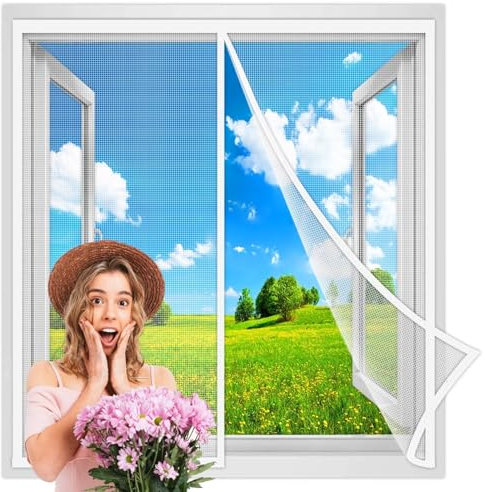 Insektenschutz Fliegengitter Rollo Fenster Insektenschutzrollo 200x195 cm, mit Heavy Duty Mesh und Full Frame Klettverschluss Weiß Verstärkte