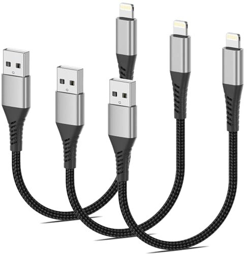PEAKLIFT Cavo di ricarica per iPhone corto [20 cm, 3 confezioni), certificato MFi, in nylon 0,2 m, USB A a Lightning, cavo di ricarica rapida per iPhone, compatibile con iPhone14, 13, 12, 11, Pro Max