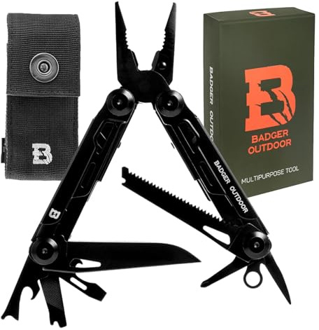Badger Outdoor Thorn Black 14in1 Multitool, Edelstahl | Multifunktionsmesser Survival-Taschenmesser mit Zange - Kompaktes Outdoor-Werkzeug - Geschenke für Männer