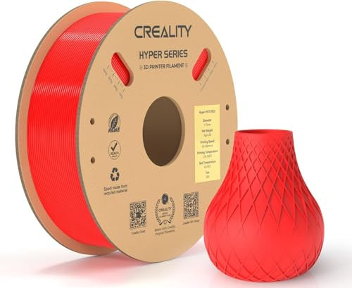 Creality Hyper PETG Filament 1.75 mm, Hochgeschwindigkeits PETG 30–600 mm/s 3D Drucker Filament PETG, Maßgenauigkeit ± 0.03 mm, Passend für die Meisten 3D-Drucker, 1 KG (2.2 lbs) Spule (Rot)
