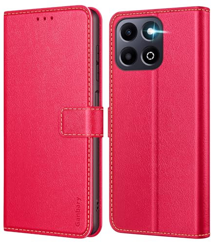 Ganbary Coque pour Honor 200 Smart, [Housse en Cuir PU Premium] [Etui à Rabat] [Pochette de Portefeuille], Étui de Protection pour Honor 200 Smart - Rouge