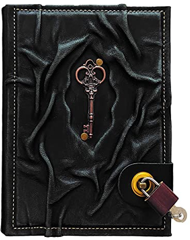 Trend Tick Antique Key Handmade Leather Journal with Lock 100% Genuine Leather Diary Acid-Free Chamois Paper 384 Pages, 9 x 6.7 inches Antique Padlock Journal for Writing Diary With Lock