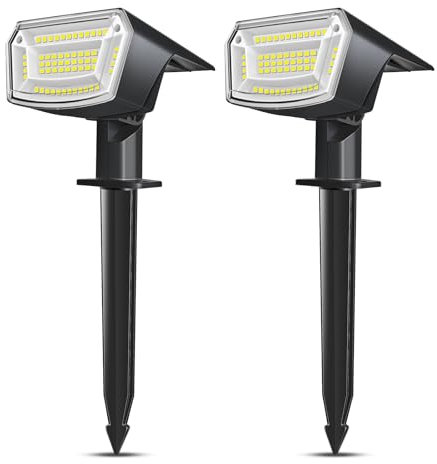 EXTRASTAR Lampe Solaire Exterieur LED, Lot de 2 spots solaires d'extérieur à 59 LED, 4 modes d'éclairage solaire de jardin, étanche IP65, pour cour, patio, arbres, allée (blanc froid 6500 K)