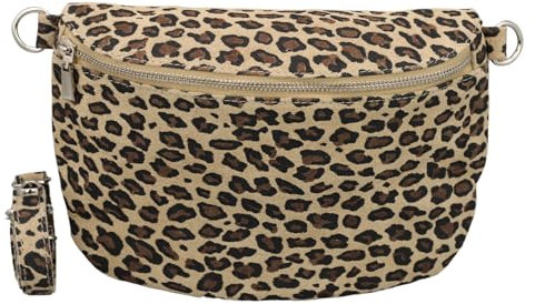 BRISE Bauchtasche Damen Wildleder AFIA Handgemachte Umhängetasche Crossbody Bag mit Ledergurt 3 Fächer Schultertasche Stylische Hüfttasche Gürteltasche Made in Italy (Leopard - 1)