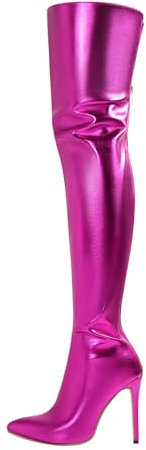 Stivali sopra il ginocchio da donna in vernice sexy – Stivali alti al ginocchio con tacco a spillo lungo in pelle stivali alti con tacco alto, Rosa acceso., 38 EU