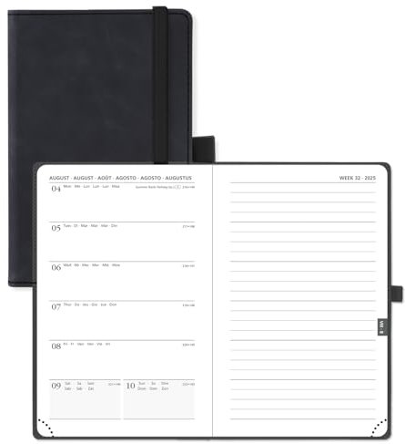 POPRUN Taschenkalender 2025 2026 Klein Notizbuch (Aug.2025-Dez.2026), ca. A6 (16 x 10,5 cm), kalender 2025 Klein mit Softcover - Terminplaner mit PU-Leder - Schwarz