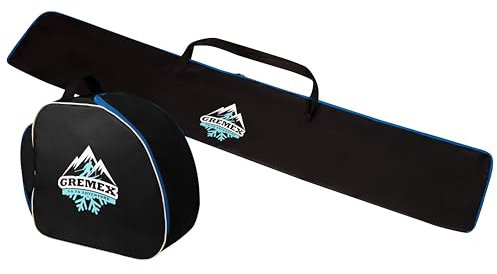 GREMEX Skitasche und Skischuhtasche Set - Starke Skitasche 180 cm - Skisack Set - Wasserfeste Tasche Skischuhe mit Helm - Skisack für 1 Paar Ski - Skischuhtasche mit Helmfach - Ski Zubehör