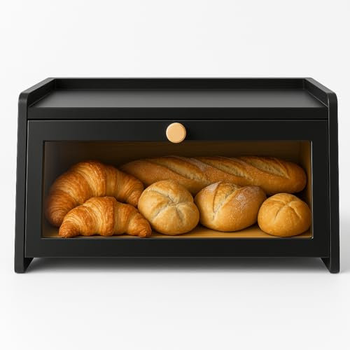 Cookery Brotkasten schwarz aus Holz zur Brotaufbewahrung Breadbox Brot Aufbewahrungsbox klein für Baguette Graubrot Brötchen Gebäck