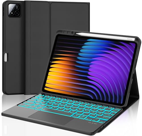 JADEMALL Xiaomi Pad 7 Pro Tastatur Hülle - für Xiaomi Pad 7/ Mi Pad 7 Pro 11,2 2024, Multitouch-Touchpad und Tastenbeleuchtung, Wireless Bluetooth Tastatur QWERTZ Deutsch, Schwarz