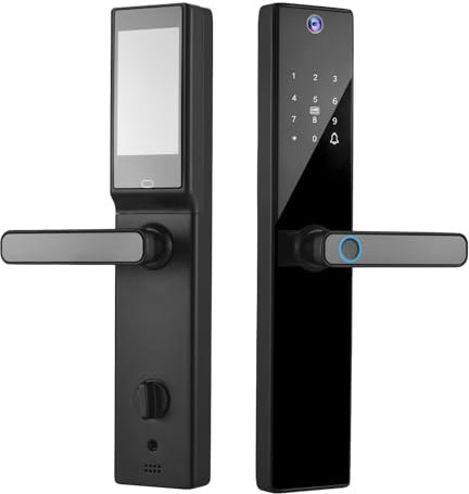 Swokely Smart Lock with Camera 4.5 Inch Screen BT Keyless Entry Door Lock TY APP/Fingerprint/Password/Card/Mechanical Key Unlocking Methods Door Lock for 40-120mm Thickness Office Home Bedroom Door