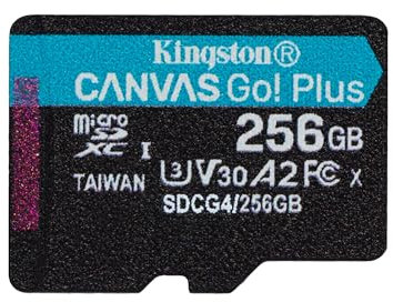 Kingston Canvas Go Plus microSDXC Memory Card Gen4 200MB/s A2 U3 V30 256GB Single Pack w/o ADP Card only-SDCG4/256GBSP