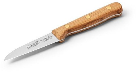 HEISO Gemüsemesser 9cm – Gustav – handgefertigt in Solingen aus rostfreiem Edelstahl, Griff aus heimischer Eiche, deutsche Manufakturqualität