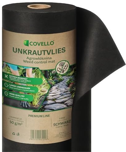 Covello Unkrautvlies 352m² Premium Line - Unkrautfolie wasserdurchlässig - Unkrautvlies für Garten - Gartenvlies gegen Unkraut hohe UV-Stabilisierung (220m x 1,6m) - reißfestes Unkrautvlies 50g/m²
