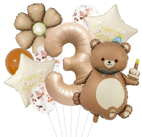 ParPix 10 Stück Bären, Geburtstagsdekoration, Ballon (3 Geburtstage)