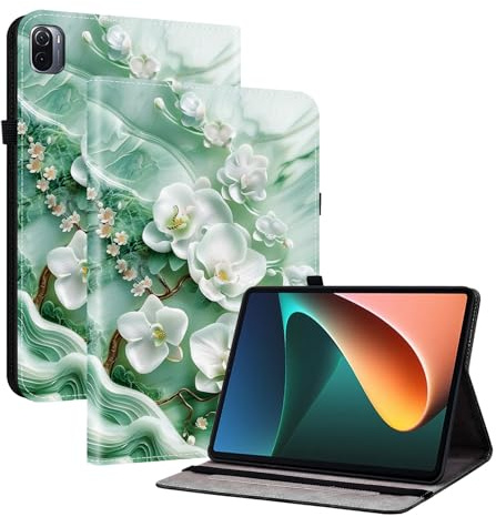 LMFULM® Tablet Étui pour Xiaomi Pad 5 / Pad 5 Pro (11 Pouces) PU Cuir Couverture Portefeuille avec Support Housse Coque Protection Fleur de Jade Motif