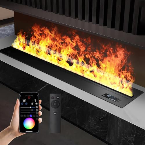 Camino Elettrico 3D, Camino a Vapore Acqueo, Umidificatore, Fiamma Realistica, Camino a Vapore Atomizzato da Incasso, Ingresso/Uscita Acqua Auto, Telecomando+App, per Casa/Ufficio/Hotel,100cm/39.4in
