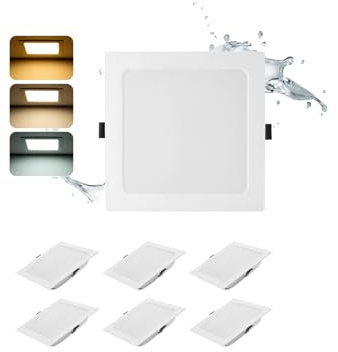 6 Stück Square Recessed LED Light 16W 3CCT 1400lm Ausschnitt Ø145-160mm | Grebeam IP44 LED Einbaustrahler 150mm Ultra Slim Einbautiefe 30mm Warmweiß/Neutralweiß/Kaltweiß für große Räume und Büro