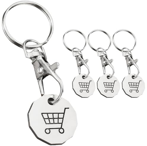 Aieino 4PCS Trolley Token Keyrings 12-Sided Keychain with Lobster Clasp | Metal, UK Pound Trolley Coin, Reusable, Shopping Cart Token, for Supermarket Trolleys Lockers, Shoppers, Families & Daily Use