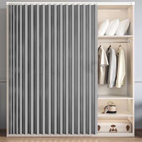 Generisch Selbstklebender Schrankvorhang,Staubdichter Vorhang Für Küche/Regale,Wasserdicht Raumteiler Vorhänge Extra Breit,Für Bad/Schlafzimmer/Wohnzimmer/Büro/Sichtschutz,Grau,90cmW/180cmH