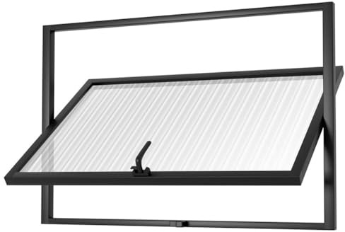Finestra rettangolare per casa Finestra scorrevole ruotabile a 360°, Montaggio a filo muro, Telaio in alluminio, Vetro temperato, A un'anta scorrevole(48x26in/120x65cm)