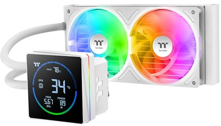 Thermaltake TH240-S V3 ARGB CPU Liquid Cooler; Intel/AMD; 1x240mm 500~2500rpm Single Frame ARGB Fan; 3.95 Segment Code LCD; Rotatable Pump Head; TT Segment LCD Software; Snow; CL-W471-PL12SW-A