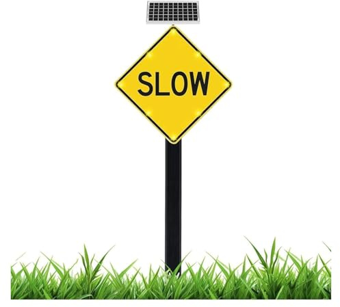 LED Flashing SLOW Road Sign – 24, Solar & Weatherproof