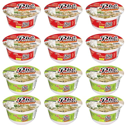 Acecook Oh! Ricey Instant Pho Rice Noodles, 12 Bowls x 71g, Japanese Quality, Authentic Vietnamese Pho, Convenient Instant Meal (Chicken + Beef)