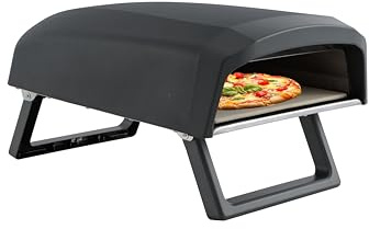 Tarrington House Horno de Gas para Pizza Fornaro, Acero Negro, 64 x 41 cm, con Piedra Cerámica 33 x 33 cm, Quemador 4 kW, Patas Plegables