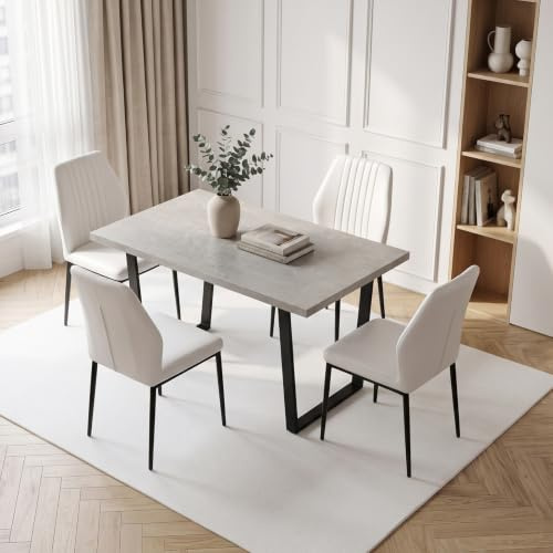 JIEXI Esstisch mit 4 Stühle, 110 cm MDF Esstisch und Stühle mit Metallbeinen, Platzsparendes Küchentisch Set für Küchen, Wohnzimmer, Büro (JD8082-Weiß, 1 Esstisch-110 cm + 4 Esszimmerstühle)
