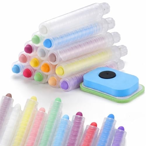 Set di gessetti colorati per lavagna 15 pezzi, gessetti lavabili con porta gesso, gessi per lavagna e gessett per bambini, per scuola, casa, disegno esterno e attività creative
