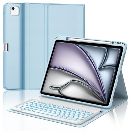 Tiiomioon Funda Teclado para iPad Air 13'' M4 2026/ M3 2025/M2 2024- Azul | Teclado Retroiluminado para iPad Air 13'' M4/M3/M2, Funda para iPad Pro 12.9'' 2022-2018 con Teclado Bluetooth Inalámbrico