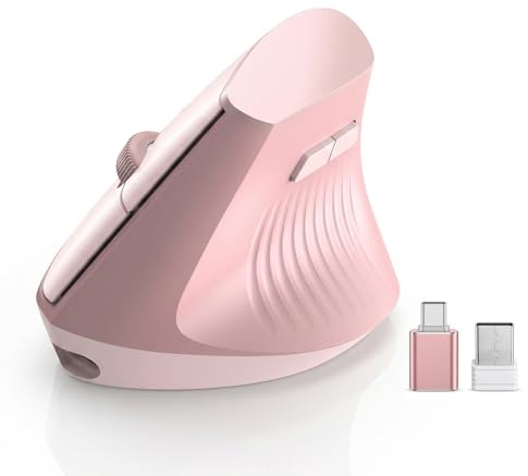 Ergonomic Wireless Vertical Mouse Pink, Bluetooth Mouse with BT5.0/4.0 & 2.4G + USBC Adapter, Rechargeable Silent, 4 DPI Levels, Multi-Device Computer Mouse for MacBook, Laptop, PC, Home Office
